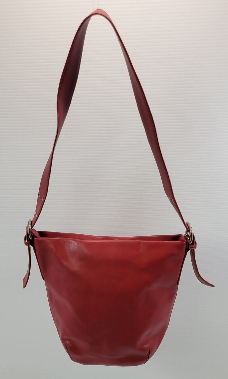 Woman Faux Red Leather Shoulder Hobo Tote Bag